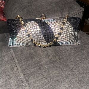 Chic Black and Silver Rhinestone Clutch